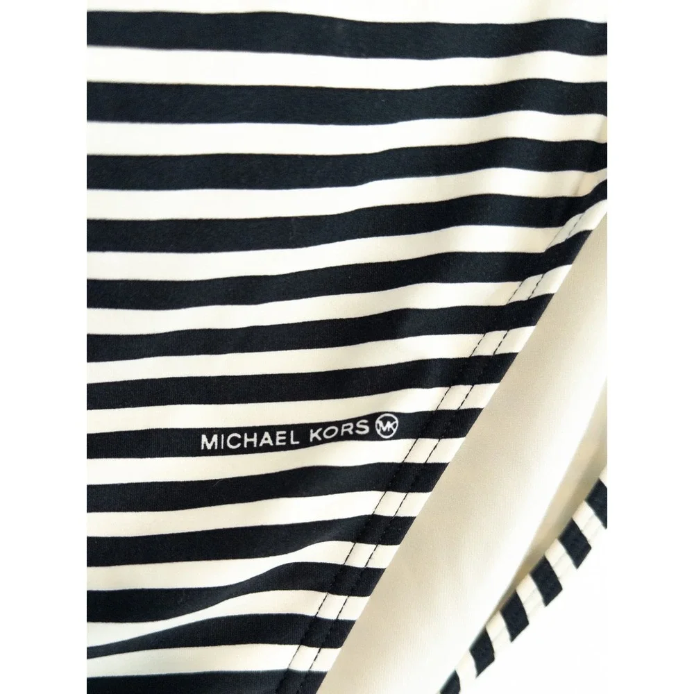 Michael Kors Bikini Bottoms Womens L Nautical Euro Summer Black White Stripes
